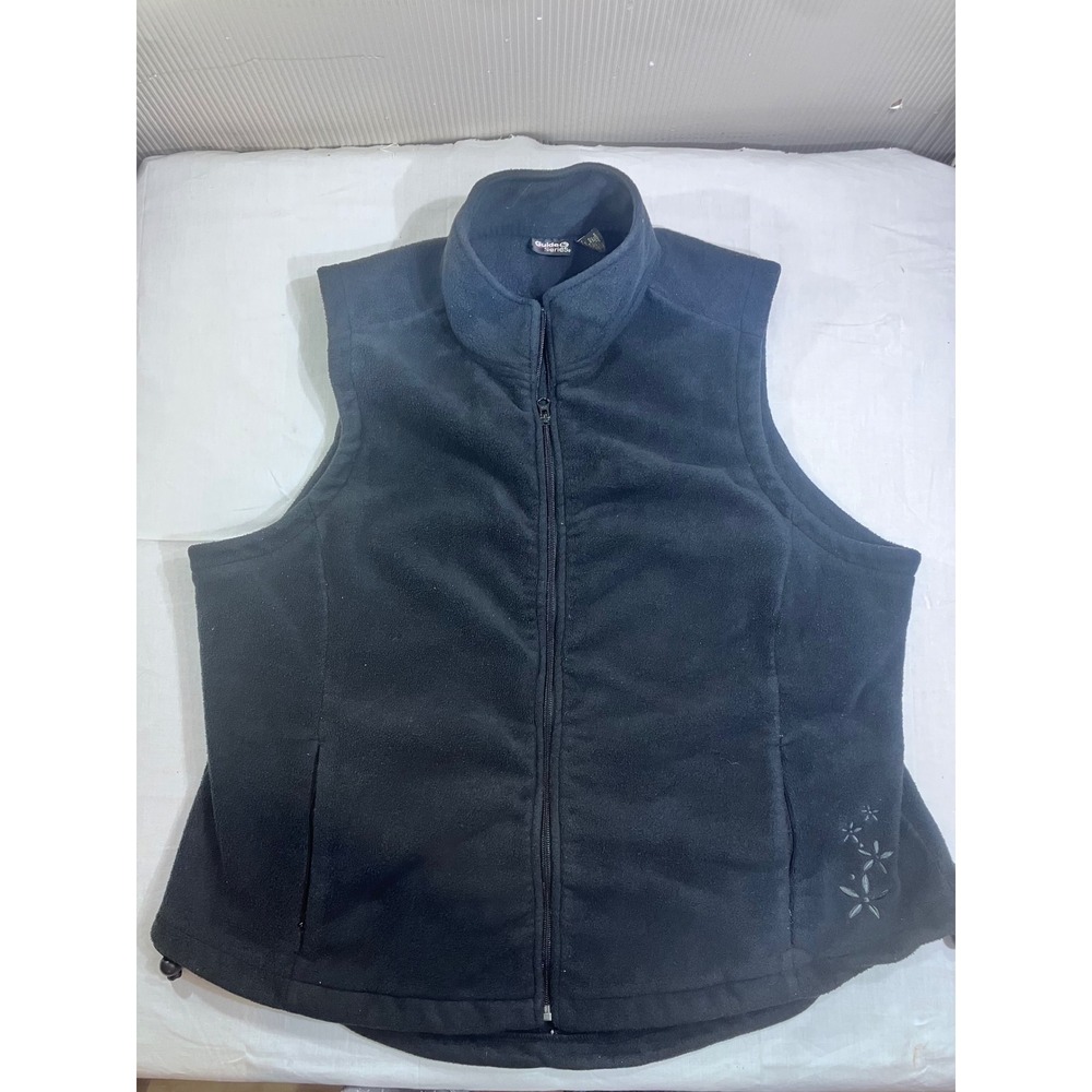 Guide Series Womens 3XL Black‎ Fleece Full Zip Vest Floral Embroidered Plus Size